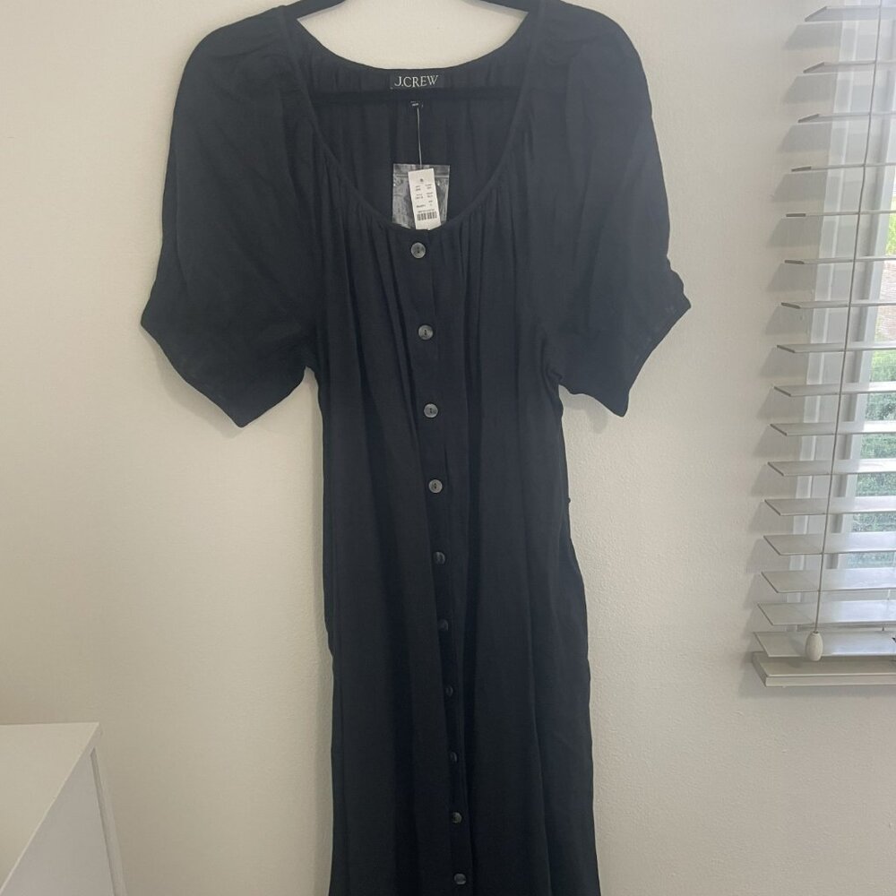J Crew woman's dress size L Long button front linen NWT, black